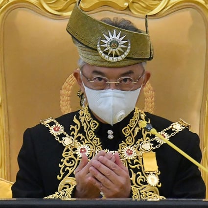 Malaysia's King Sultan Abdullah Sultan Ahmad Shah pictured at Monday’s parliamentary sitting. Photo: AFP