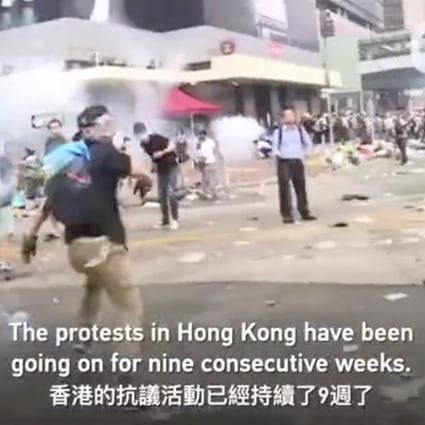 A screengrab from CGTN coverage of the pro-democracy protests in Hong Kong last year. Photo: CGTN