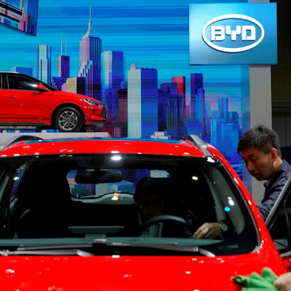 A BYD electric vehicle displayed at the Shanghai Auto Show on April 17, 2019. Photo: Reuters