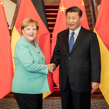German Chancellor Angela Merkel shakes hands with Chinese President Xi Jinping during their meeting in Beijing in September last year. Photo: DPA