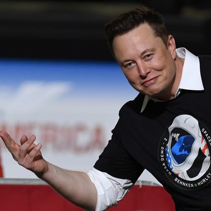 Elon Musk, founder and chief executive of Space Exploration Technologies Corp, celebrates the successful launch of his company’s Falcon 9 rocket at the Kennedy Space Centre during a post launch event on May 30. Photo: DPA