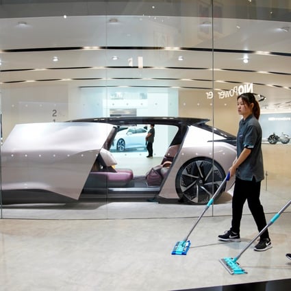 Nio’s self-driving electric concept car, the Nio Eve, on display ahead of the Shanghai auto show in April, 2019. Photo: Reuters
