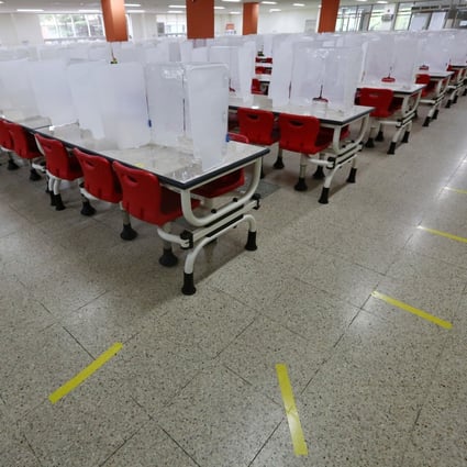 Empty desks at an elementary school in Seoul. South Korean schools have opened up, but many students haven’t returned. Photo: EPA