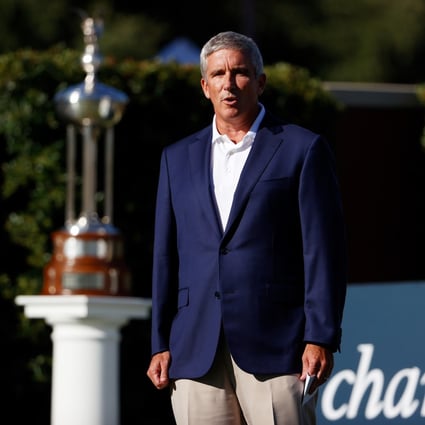 PGA Tour commissioner Jay Monahan leads a moment of silence to honour George Floyd during the first round of the Charles Schwab Challenge. Photo: AFP