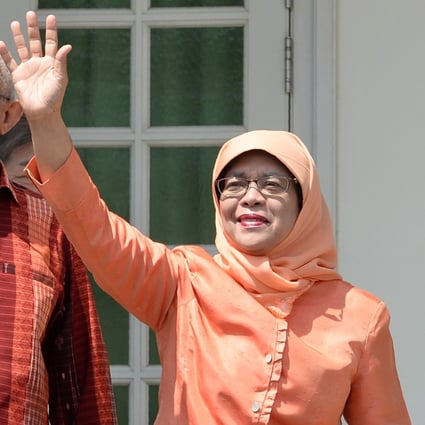 Halimah Yacob with her husband Mohammed Abdullah Alhabshee. Photo: AFP