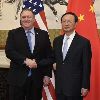 Secretary of State Mike Pompeo shakes hands with Yang Jiechi, a member of the Political Bureau of the Chinese Communist Party during their meeting in Beijing in October 2018. Photo: AP