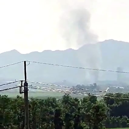 Smoke rises in the North Korean border town of Kaesong on June 16, 2020. Photo: AP