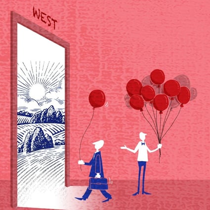 China announced a new Go West plan on the eve of the annual National People’s Congress in May, calling for development of central and western provinces. Illustration: Henry Wong