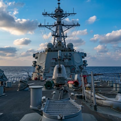 The US guided-missile destroyer USS Barry conducts operations on April 28, 2020 in the South China Sea. Photo: AFP