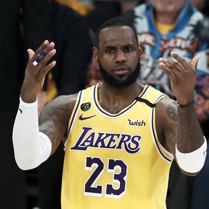 Los Angeles Lakers forward LeBron James reacts during a match against the Portland Trail Blazers in January. Photo: EPA