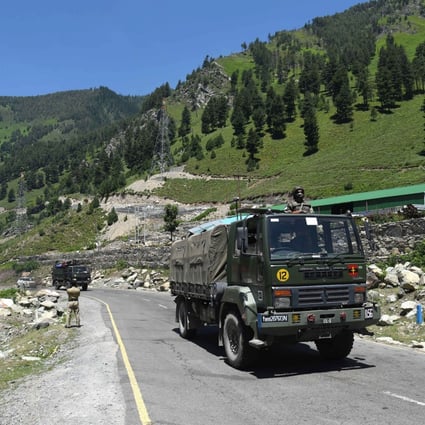 Indian army trucks on a highway leading to Ladakh. India has reportedly deployed high altitude warfare forces along the Line of Actual Control in northern India after skirmishes with China. Photo: EPA-EFE