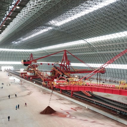 The interior of a capsule-shaped bulk cargo warehouse in Yueyang, central China's Hunan Province, that was put into use at Chenglingji Port in April. Photo: Xinhua