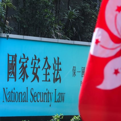 A banner promoting the national security law seen in Hong Kong’s Tamar. Photo: Dickson Lee