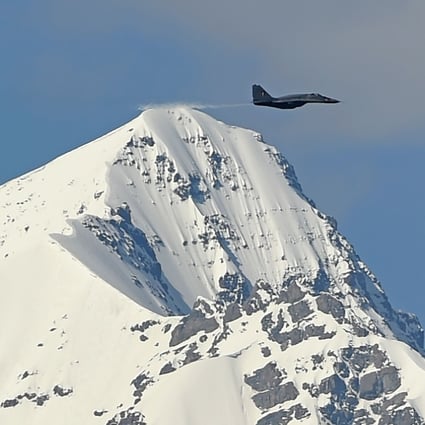 An Indian fighter jet flies over Leh, the joint capital of Ladakh. Photo: AFP