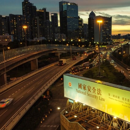A large banner promoting the national security law in Hong Kong’s Quarry Bay. Photo: Sun Yeung