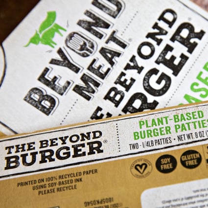 Beyond Meat’s plant-based burger patties went on sale Saturday in Shanghai Hema grocery stores. Photo: Bloomberg