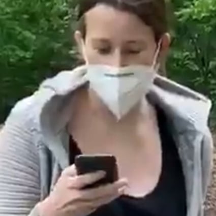 A screen grab from a viral video of the confrontation between Amy Cooper and birdwatcher Christian Cooper in New York's Central Park. Photo: Christian Cooper via Twitter