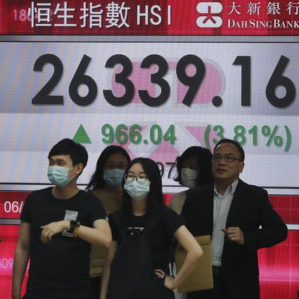 An electronic board showing the Hang Seng Index outside a bank in Central on July 6. The dominance of narrative finance appears to have untethered markets from their traditional indicators. Photo: Sam Tsang