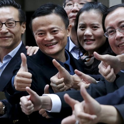 Alibaba Group Holding’ senior executives at the New York Stock Exchange for the company's initial public offering (IPO) on September 19, 2014. Co-founder and vice-chairman Joe Tsai (left), Jack Ma (centre) and then chief operating officer Daniel Zhang (right) are in the photo. Photo: Reuters