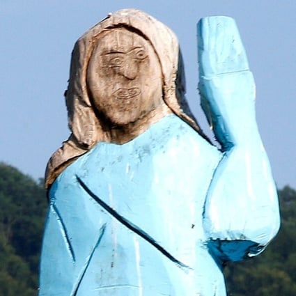 The life-size wooden sculpture of US first lady Melania Trump was officially unveiled in Rozno, near her hometown of Sevnica, Slovenia, in July 2019. Photo: Reuters