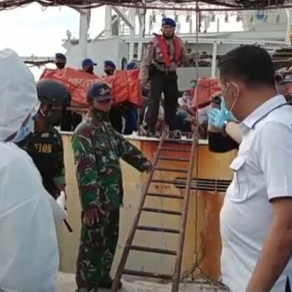 Indonesian authorities inspect of one of the Chinese ships on Batam Island. Photo: Twitter