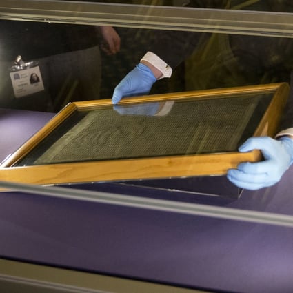 The Salisbury Cathedral’s 1215 copy of the Magna Carta. Photo: AP