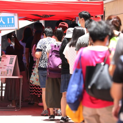 People line up to cast ballots during the opposition camp’s primary in Hong Kong on Saturday. Photo: Dickson Lee