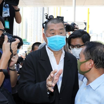 Hong Kong media tycoon Jimmy Lai appears at West Kowloon Court on Monday. Photo: SCMP