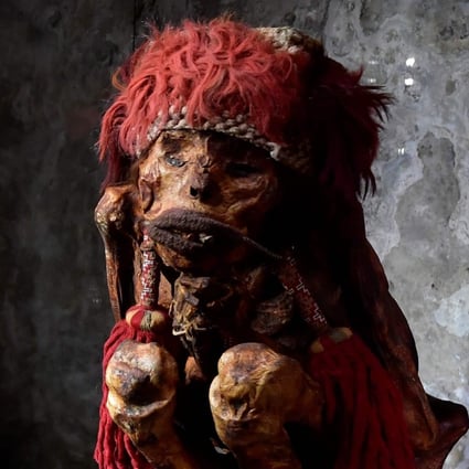 A visitor looks at an Inca mummy at the Pairi Daiza safari park in Brugelette, Belgium, which the zoo claims inspired cartoonist Hergé for his character Rascar Capac. Photo: AFP