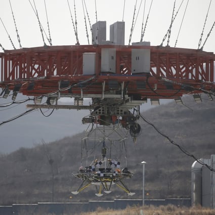 A lander is put through its hovering-and-obstacle avoidance paces in a test for China’s Mars mission at a test facility in Huailai, Hebei province, late last year. Photo: Reuters