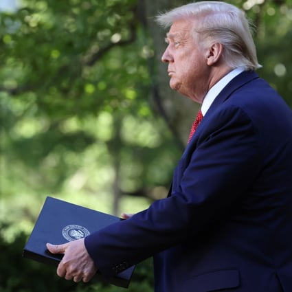 US President Donald Trump arriving at the news conference Tuesday in the Rose Garden at the White House, at which he announced new measures against China over its actions against Hong Kong. Photo: Reuters