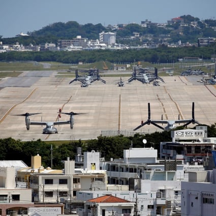 US Marine Corps MV-22 Osprey aircrafts at the Futenma Air Station on Japan’s southernmost island of Okinawa in 2018. Photo: Reuters