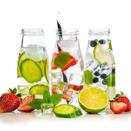 Royalty-free stock photo ID: 636497852 Variety of infused detox water isolated on white, health concept