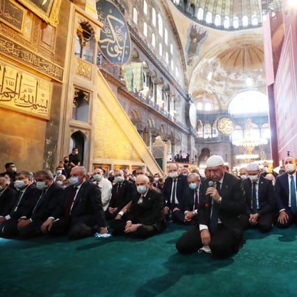 Turkish President Tayyip Erdogan attends Friday prayers at Hagia Sophia in Istanbul. Photo: Reuters