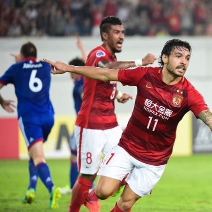 Ricardo Goulart celebrates after scoring in the 2017 AFC Champions League. Photo: Xinhua