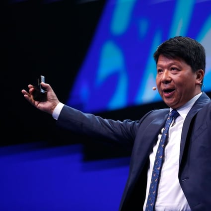 Huawei chairperson Guo Ping delivers a keynote speech at the Mobile World Congress (MWC) in Barcelona on February 26, 2019. Photo: AFP