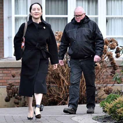Meng Wanzhou leaves her home to attend her extradition hearing at British Columbia Supreme Court in Vancouver in January. Photo: Reuters