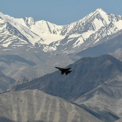 An Indian Air Force aircraft flies near Leh, in Ladakh, on June 27. Photo: AFP