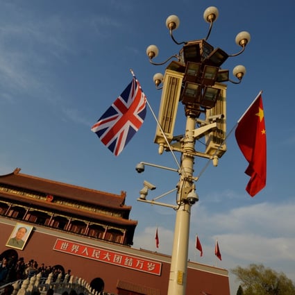 A British and a Chinese flag pictured at Tiananmen Square in Beijing in 2013. Photo: AFP