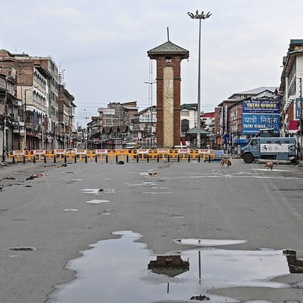 An empty square in Srinagar. It has been a year since India scrapped disputed Kashmir’s special status. Photo: AFP