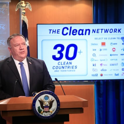 Mike Pompeo, the US Secretary of State, outlines the mission of the Trump administration’s Clean Network programme in a news conference at the State Department in Washington on August 5. Photo: Reuters