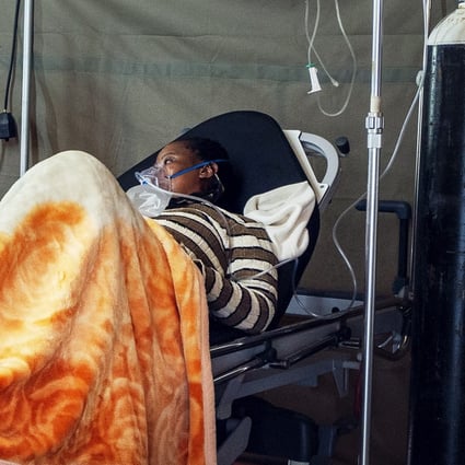 Covid-19 patients are treated with oxygen at the Tshwane District Hospital in Pretoria, South Africa, in early July. Photo: AP