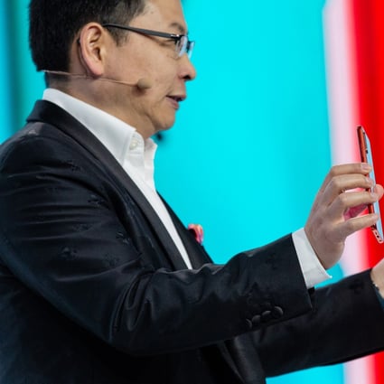 Richard Yu Chengdong, chief executive of Huawei Technologies’ consumer business group, presents the P30 series smartphone during a launch event in Paris, France, last year. Photo: Bloomberg