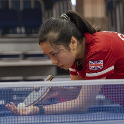 Tin-Tin Ho serves for Team GB during a training session at the Tennis Olympic Centre at the 2019 European Games in Minsk, Belarus in 2019. Photo: Sam Mellish