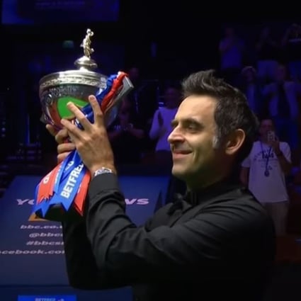 Ronnie O’Sullivan celebrates with the World Snooker Championship trophy after defeating Kyren Wilson in the final. Image: YouTube