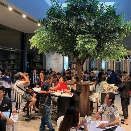 Property buyers during a 2019 sales preview at the Parc Clematis, the second-best selling residential property project in July in Singapore. Photo: The Edge Singapore