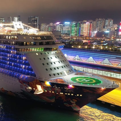Aerial view of the World Dream cruise ship at the Kai Tak Cruise Terminalin Hong Kong on 5 February 2020. Photo: Martin Chan