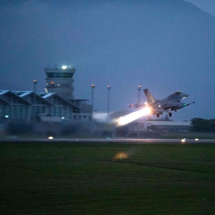 An F-16 takes off from the Hualien Air Force Base during a drill in March. Taiwan has 142 of the fighter jets in service. Photo: AFP/Taiwan’s Military News Agency