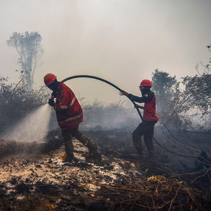 Firefighters battle the burning peatland in Malaysia’s Kampar. Photo: AFP
