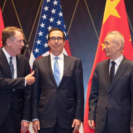 US Trade Representative Robert Lighthizer (left) and US Treasury Secretary Steven Mnuchin (centre) meet for talks with Chinese Vice-Premier Liu He in Shanghai in 2019. Photo: AFP